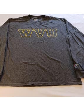 Champion Authentic Athletic WVU Men's Gray T-Shirt Long Sleeve Size Large